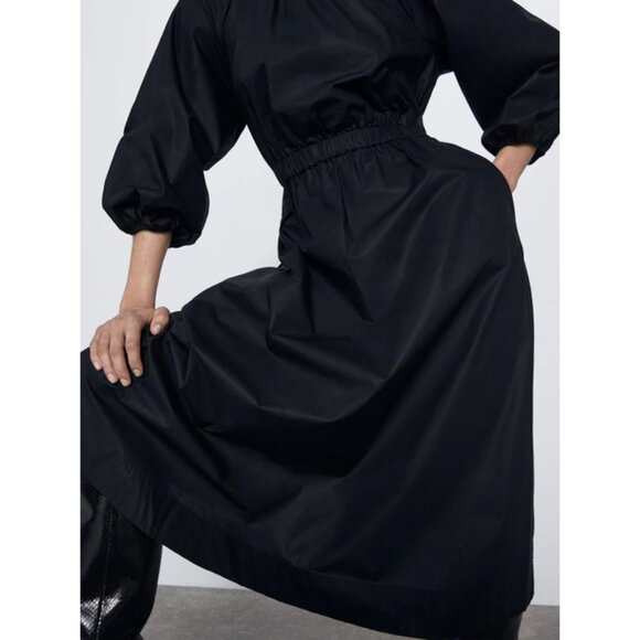 NWOT ZARA BLACK L/S BACK CUT OUT POPLIN DRESS, SIZE: XS - Picture 5 of 9